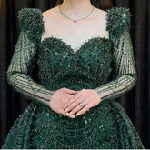Elegant Green Applique Prom Dress: Long Sleeve Mermaid Gown with Exquisite Details